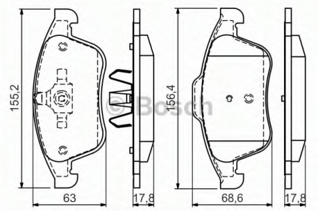 Комплект тормозных колодок, дисковый тормоз BOSCH 0986494556 (фото 1)