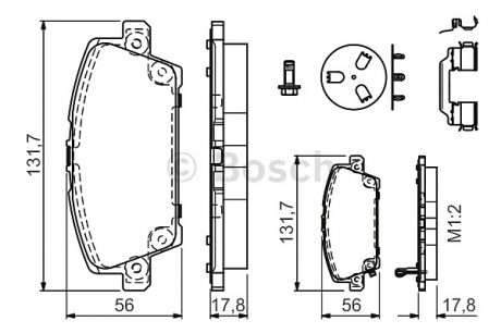 Комплект тормозных колодок, дисковый тормоз BOSCH 0986494611