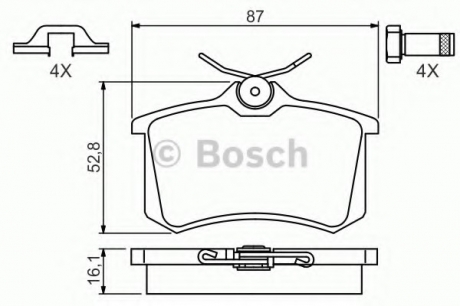 Комплект тормозных колодок, дисковый тормоз BOSCH 0986494621 (фото 1)
