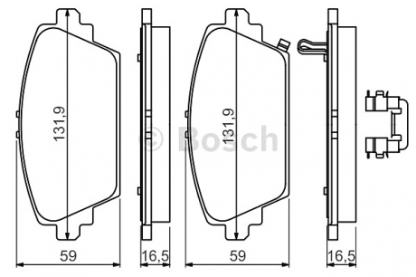 Комплект тормозных колодок, дисковый тормоз BOSCH 0986494633