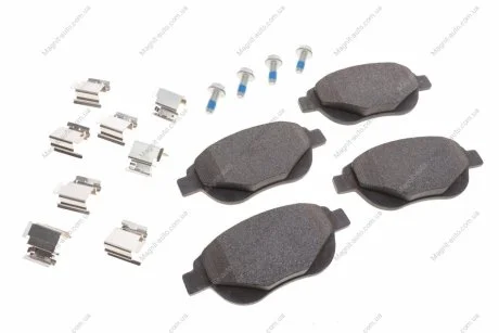 Комплект тормозных колодок переднего., CITROEN BERLINGO, C3 I, C4, C4 I, XSARA, XSARA PICASSO FIAT DOBLO PEUGEOT 1007, 206, 207, 307, PARTNER 1.3D-2.0D 02.98- BOSCH 0986494602