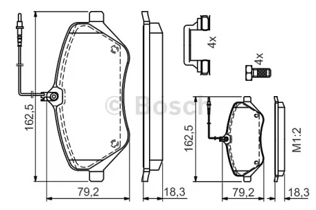 Комплект тормозных колодок переднего., CITROEN C5 III, C6 PEUGEOT 407, 607 1.6D-3.0 02.00- BOSCH 0986494585