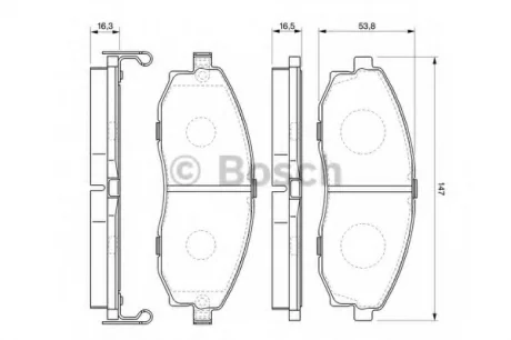 Комплект гальмівних колодок передн, HYUNDAI H-1, H-1 / STAREX, H100, PORTER 2.4/2.5D/2.6D 06.97- BOSCH 0986424670