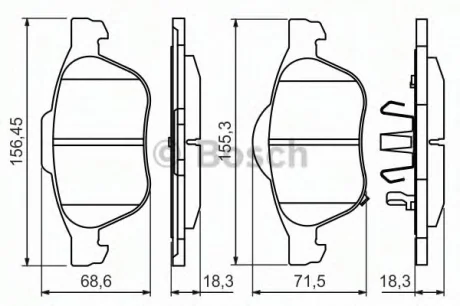 Комплект гальмівних колодок переднього., TOYOTA AVENSIS, COROLLA 1.4-2.0D 05.97-02.03 BOSCH 0986494485