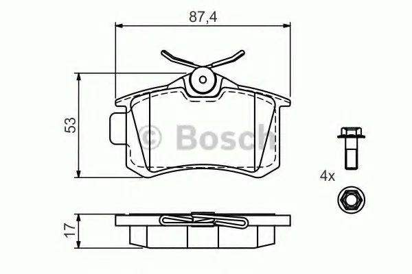 Комплект тормозных колодок, дисковый тормоз BOSCH 0986494515 (фото 1)