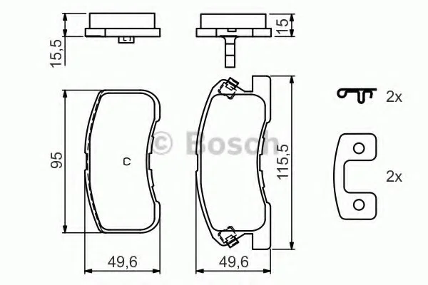 Комплект тормозных колодок переднего., DAIHATSU MOVE, SIRION, YRV TOYOTA DUET 1.0/1.3 04.98- BOSCH 0986424697 (фото 1)