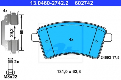 Комплект тормозных колодок, дисковый тормоз ATE 13046027422 (фото 1)