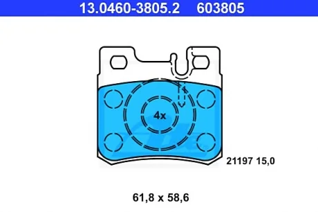 Колодки тормозные дисковые задние, MB C (W202/S202), E (A124/W124/C124/W210/S124) ATE 13046038052