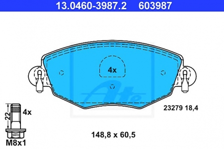 Комплект тормозных колодок, дисковый тормоз ATE 13046039872 (фото 1)