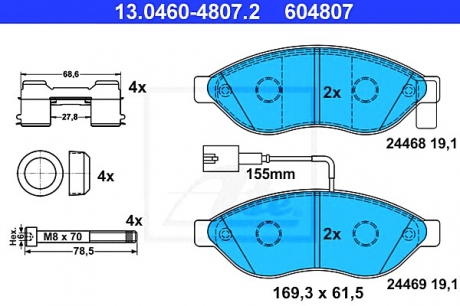 Комплект тормозных колодок, дисковый тормоз ATE 13046048072