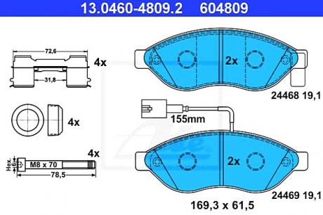 Комплект тормозных колодок, дисковый тормоз ATE 13046048092