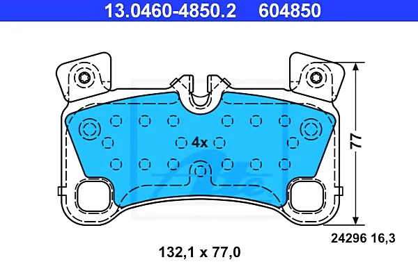 Комплект гальмівних колодок задній., AUDI Q7 PORSCHE CAYENNE VW TOUAREG 2.5D-6.0D 10.02-08.15 ATE 13046048502 (фото 1)