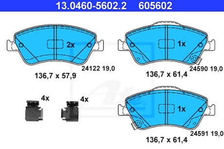 Комплект тормозных колодок, дисковый тормоз ATE 13046056022