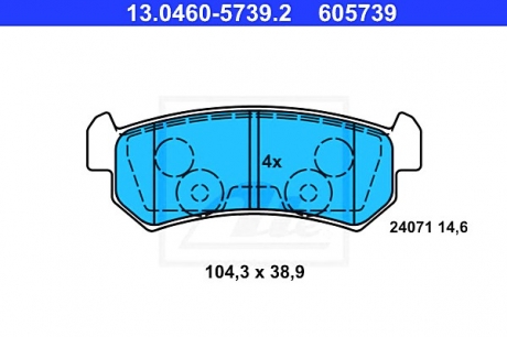 Комплект тормозных колодок, дисковый тормоз ATE 13046057392 (фото 1)