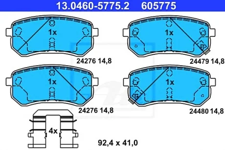 Комплект гальмівних колодок задній.), HYUNDAI I10 I KIA PICANTO I, PICANTO II 1.0-1.2LPG 04.04-03.17 ATE 13046057752