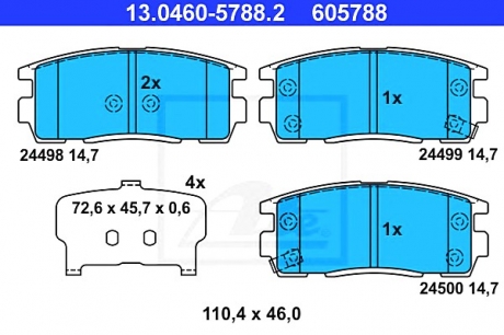 Комплект тормозных колодок, дисковый тормоз ATE 13046057882