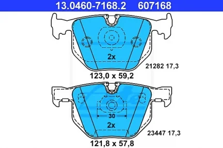 Комплект тормозных колодок задн., BMW 7 (E65, E66, E67) 3.0-4.0 11.01-12.09 ATE 13046071682