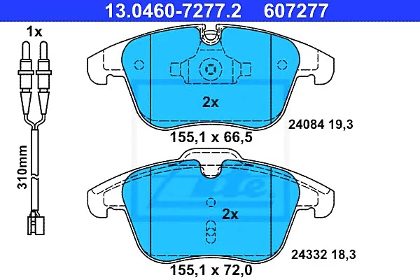 Комплект тормозных колодок переднего., PEUGEOT 407, 508, 508 I 1.6-2.2D 05.04- ATE 13046072772 (фото 1)