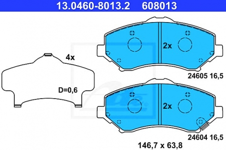 Комплект тормозных колодок, дисковый тормоз ATE 13046080132