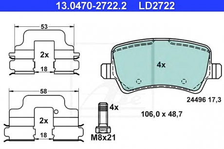 Комплект тормозных колодок, дисковый тормоз ATE 13047027222