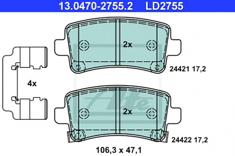 Комплект тормозных колодок, дисковый тормоз ATE 13047027552 (фото 1)