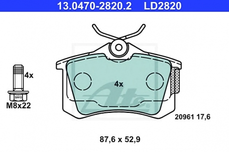 Комплект тормозных колодок, дисковый тормоз ATE 13047028202 (фото 1)