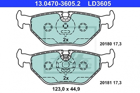 Комплект тормозных колодок, дисковый тормоз ATE 13047036052