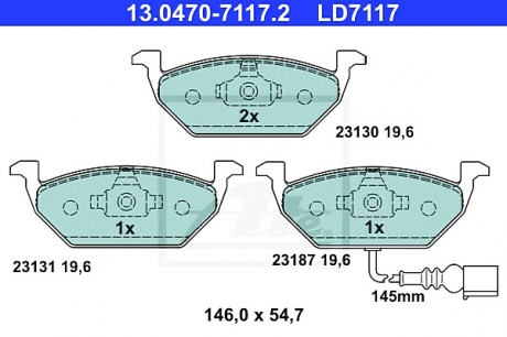 Комплект тормозных колодок, дисковый тормоз ATE 13047071172 (фото 1)