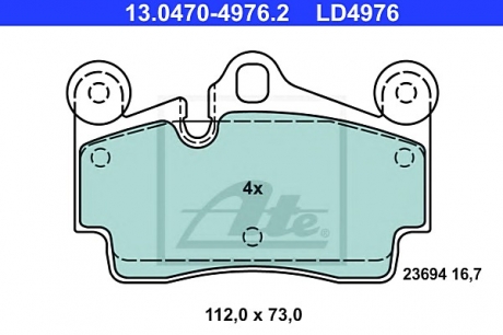 Комплект тормозных колодок, дисковый тормоз ATE 13047049762 (фото 1)