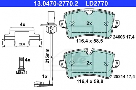Комплект тормозных колодок, дисковый тормоз ATE 13047027702 (фото 1)