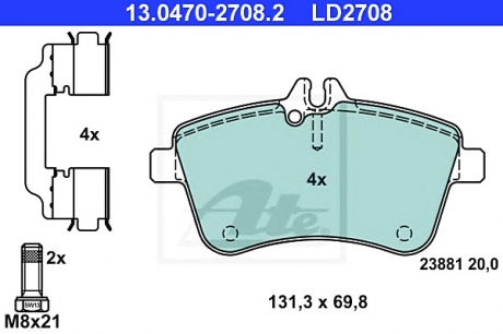 Комплект тормозных колодок, дисковый тормоз ATE 13047027082 (фото 1)