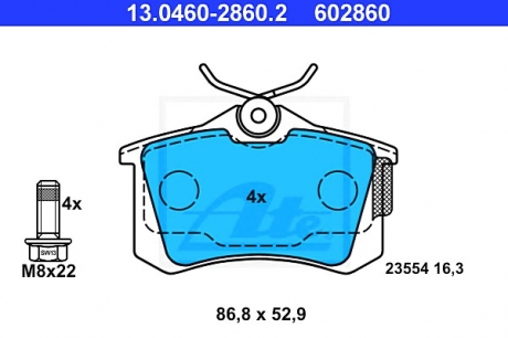 Комплект тормозных колодок, дисковый тормоз ATE 13046028602 (фото 1)