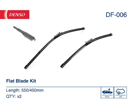 Щетка стеклоочистителя бескаркасная передняя со спойлером (2шт) Flat Blades 550/450мм BMW 1 (F20), 1 (F21), 2 (F22, F87), 2 (F23) FIAT STILO 10.01-06.21 DENSO DF006