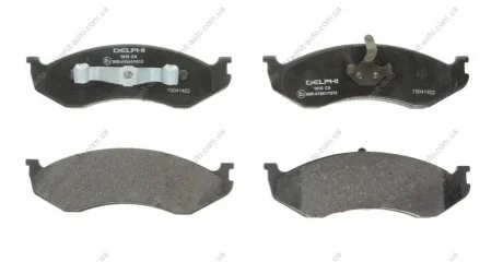 Комплект гальмівних колодок переднього., JEEP CHEROKEE, COMANCHE, GRAND CHEROKEE I, WRANGLER I, WRANGLER II, WRANGLER III KIA CARNIVAL I 2.1D-5.9 10.84- Delphi LP1615