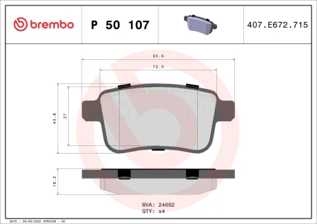 Комплект тормозных колодок, дисковый тормоз BREMBO P50107