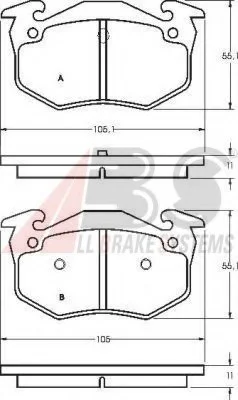 Тормозные колодки зад. Peugeot 206 99-/Renault Megane I 96-03 A.B.S. 36580 (фото 1)