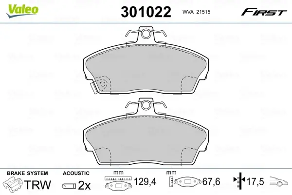 Колодки тормозные дисковые, комплект Valeo 301022 (фото 1)