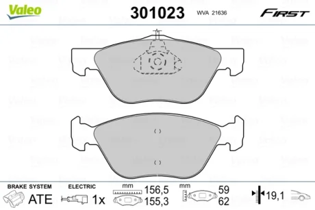 Колодки гальмівні, передні Valeo 301023
