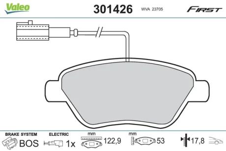 Колодки тормозные дисковые, комплект Valeo 301426