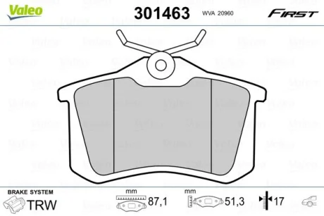 Колодки тормозные дисковые, комплект Valeo 301463
