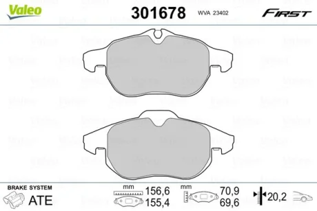 Тормозные колодки дисковые CADILLAC/FIAT/HYUNDAI/OPEL/SAAB BLS/GSantaFe/VectraC "1,6-3,2 "F "02>> Valeo 301678