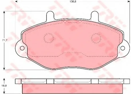 Комплект гальмівних колодок переднього., FORD TRANSIT, TRANSIT TOURNEO 2.0-2.9 01.91-12.00 TRW GDB1080