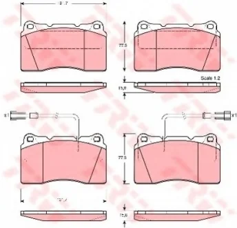 Комплект тормозных колодок переднего., ALFA ROMEO 159, 166, BRERA, GIULIETTA, SPIDER MASERATI GHIBLI III 1.6D-3.2 09.98- TRW GDB1363