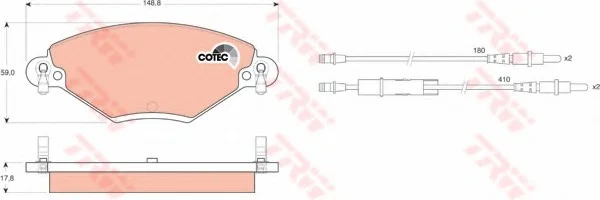 Комплект гальмівних колодок переднього., CITROEN C5 I, C5 II 1.6D-2.0D 03.01-08.08 TRW GDB1448 (фото 1)