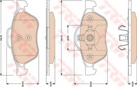 Комплект тормозных колодок переднего., RENAULT LAGUNA, LAGUNA II, LAGUNA III, SCENIC II, TWINGO II, WIND 1.2-3.0D 03.01-12.15 TRW GDB1787