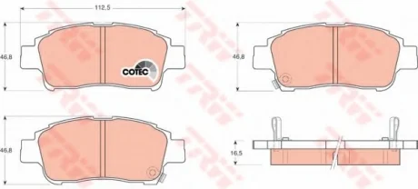 Комплект тормозных колодок переднего., TOYOTA ECHO, PLATZ, PROBOX / SUCCEED, VIOS / SOLUNA VIOS, YARIS, YARIS VERSO 1.0-1.5 04.99-08.14 TRW GDB3218