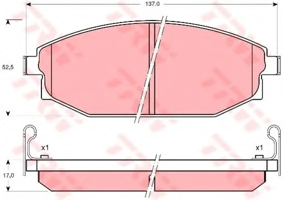 Комплект тормозных колодок переднего., HYUNDAI GALLOPER I, GALLOPER II 2.5D/2.6D/3.0 08.91-12.03 TRW GDB3232 (фото 1)