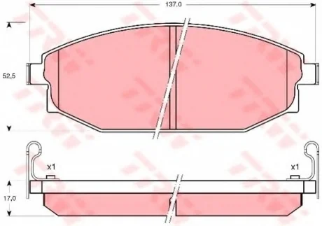 Комплект тормозных колодок переднего., HYUNDAI GALLOPER I, GALLOPER II 2.5D/2.6D/3.0 08.91-12.03 TRW GDB3232