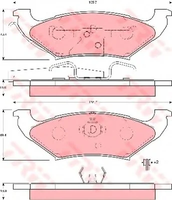 Комплект тормозных колодок задн., CHRYSLER GRAND VOYAGER III, VOYAGER III DODGE CARAVAN LINCOLN CONTINENTAL, CONTINENTAL TOWN CAR, TOWN CAR II PLYMOUTH VOYAGER 2.0-4.6 10.90-12.02 TRW GDB4045 (фото 1)
