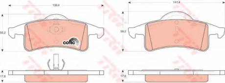 Комплект гальмівних колодок задній., JEEP CHEROKEE, GRAND CHEROKEE II 2.5-4.7 01.88-09.05 TRW GDB4127